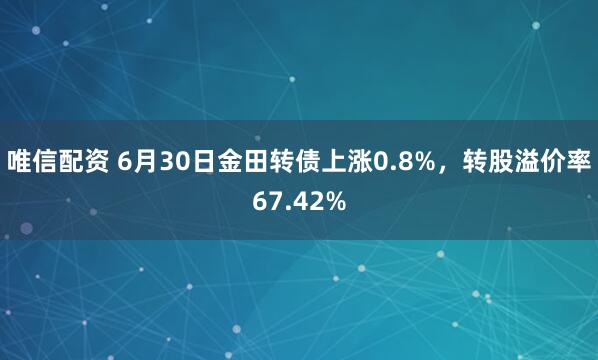 唯信配资 6月30日金田转债上涨0.8%，转股溢价率67.42%