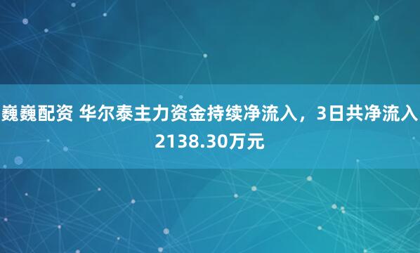巍巍配资 华尔泰主力资金持续净流入，3日共净流入2138.30万元
